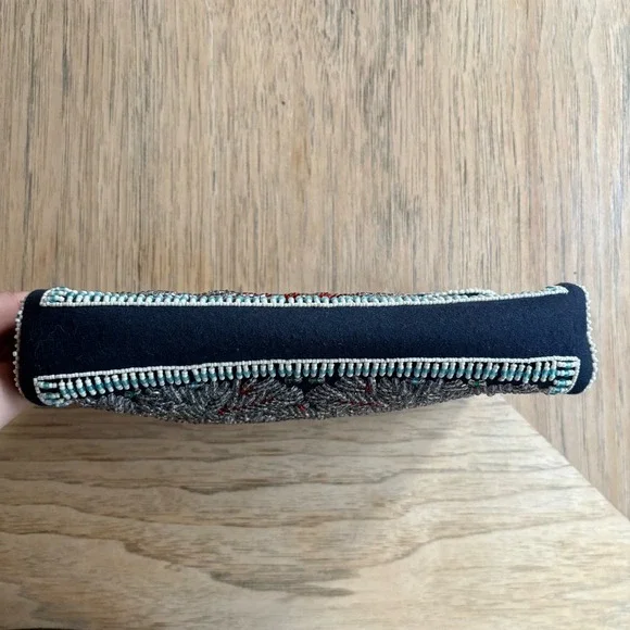 NWT TORY BURCH Indian Beaded Clutch Navy Blue Felt Purse, Designer Handbag - Picture 8 of 10